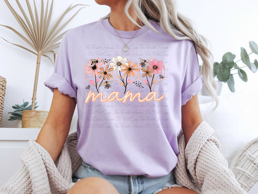 Mama Floral Bee Graphic Tee – Soft Neutral Boho Mom Shirt