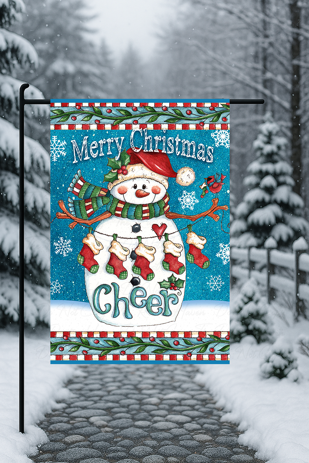 Merry Christmas Cheer Snowman Garden Flag – Festive Winter Outdoor Decoration