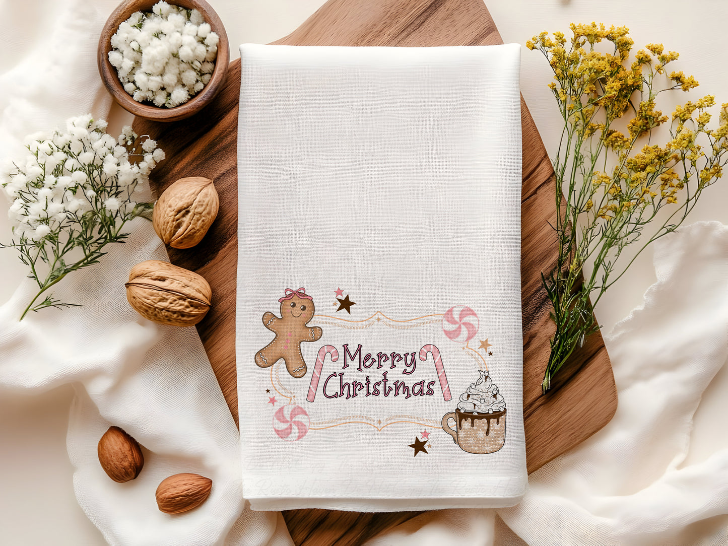 Merry Christmas Gingerbread & Cocoa Holiday Kitchen Towel – 16x24 Polyester
