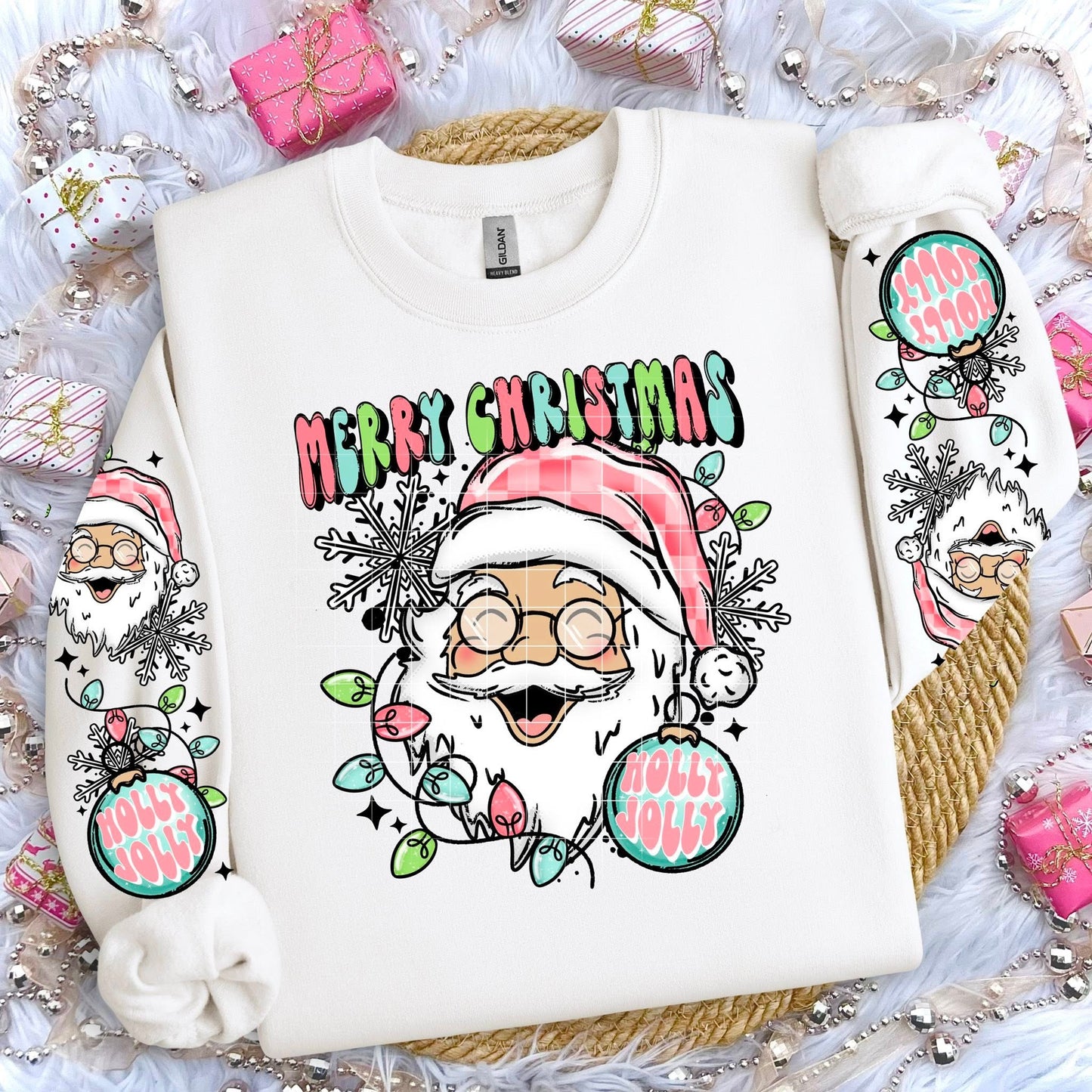 Bring some holly jolly cheer to your wardrobe with this Merry Christmas Long Sleeve Tee featuring a fun retro Santa design in soft pastel colors!
