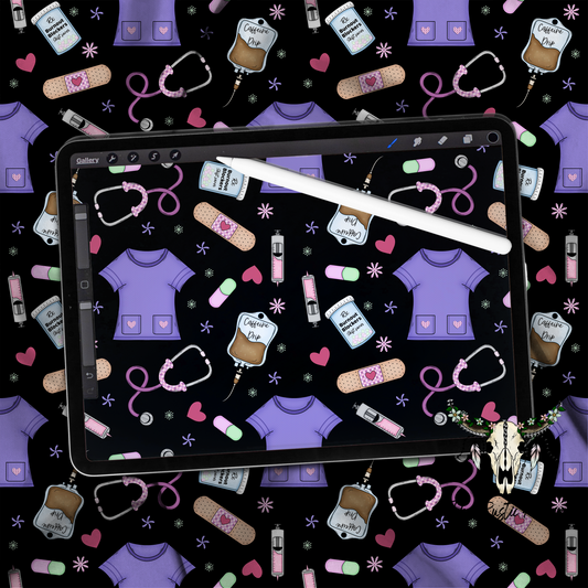 Nurse Life Seamless Pattern PNG | Medical Scrubs & Caffeine Digital Paper