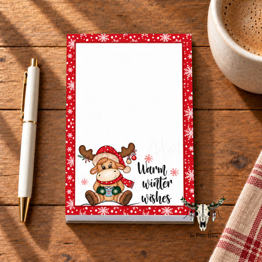Warm Winter Wishes Moose Notepad – 4 × 6 Christmas Memo Pad