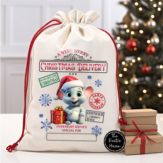 Cute Personalized Mouse Santa Sack