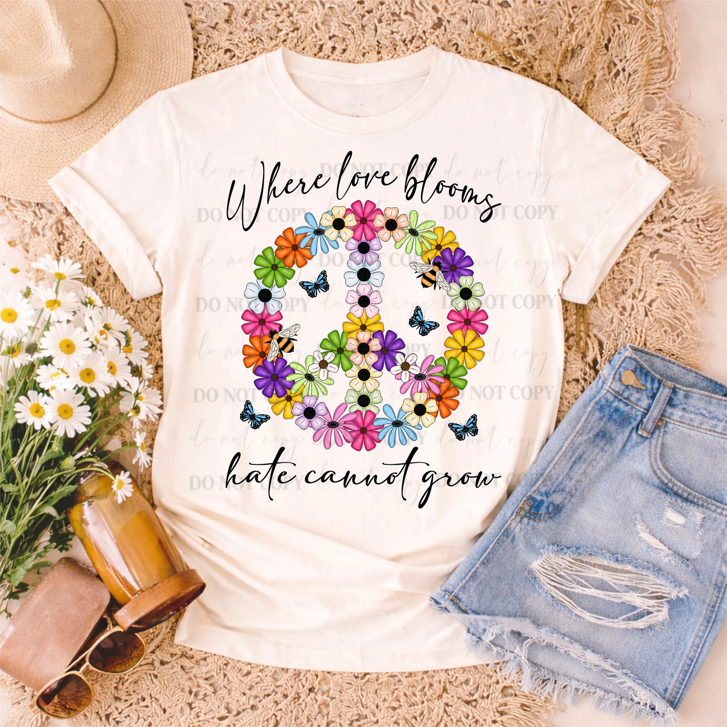 “Where Love Blooms Hate Cannot Grow – Floral Peace Sign PNG”