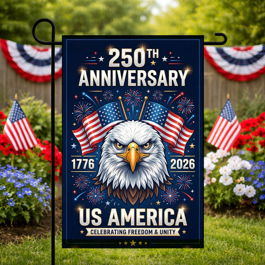 250th Anniversary America Eagle Garden Flag | Double Sided Patriotic 12x18 Outdoor Flag | 1776–2026 USA Freedom Celebration Yard Decor