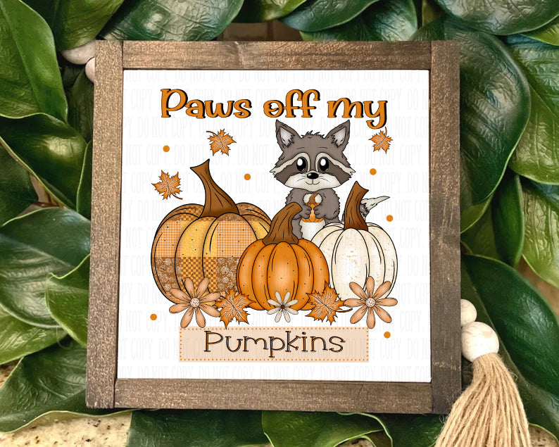 Paws Off My Pumpkins Raccoon Fall Sign – Rustic Autumn & Thanksgiving Décor