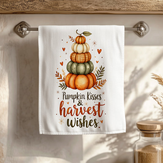 Pumpkin Kisses & Harvest Wishes Fall Kitchen Towel