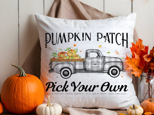 Pumpkin Patch Throw Pillow – Vintage Truck Fall Décor | 16x16 | 5 Color Options