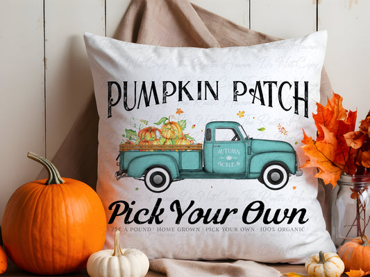 Pumpkin Patch Throw Pillow – Vintage Truck Fall Décor | 16x16 | 5 Color Options