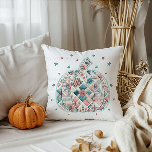 Quilted look Pumpkin Decorative Fall Pillow – Cozy Autumn Farmhouse Throw Pillow