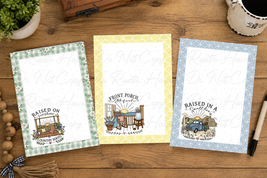 Raised Rural Notepad Collection | Set of 3 Farmhouse Notepads