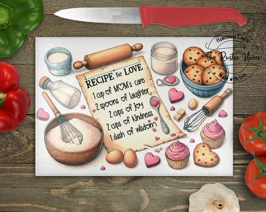 Recipe For Love Glass Cutting Board