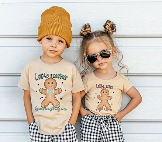 Matching “Little Mister & Little Miss” Gingerbread Christmas Outfits – Holiday Sibling Tees