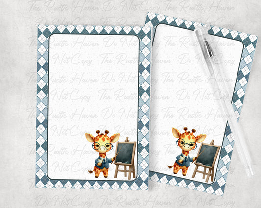 Cute Teacher Giraffe Notepad – 5x7 Personalized Notepad – 50 Sheet Writing Pad – Teacher Gift – Kids Desk Notepad – School Stationery