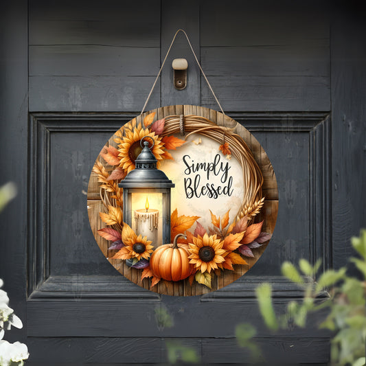 Simply Blessed Fall Door Round – Rustic Pumpkin & Sunflower Autumn Hanging Sign