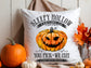 Sleepy Hollow Carving Co. Halloween Pillow – Creepy Purple Pumpkin Design (Available in 3 Colors)