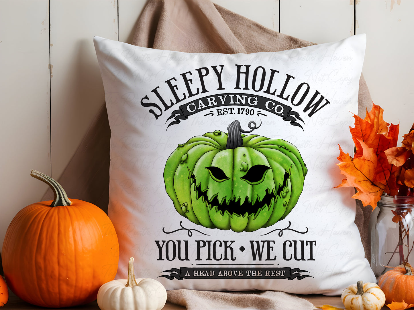 Sleepy Hollow Carving Co. Halloween Pillow – Creepy Purple Pumpkin Design (Available in 3 Colors)