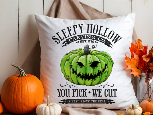 Sleepy Hollow Carving Co. Halloween Pillow – Creepy Purple Pumpkin Design (Available in 3 Colors)