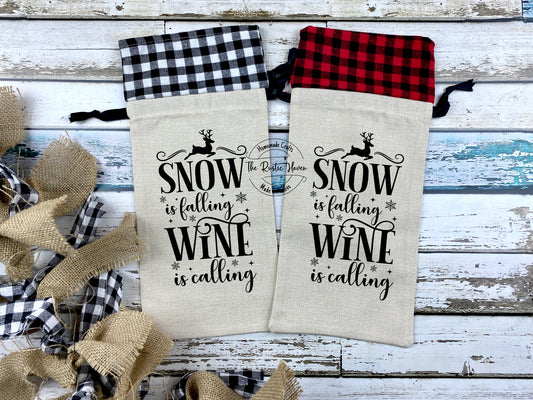 Snow is falling Wine is Calling wine bag