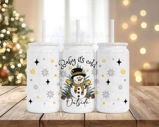 Baby It’s Cold Outside Snowman 16oz Stainless Steel Soda Can Tumbler with Straw & Lid
