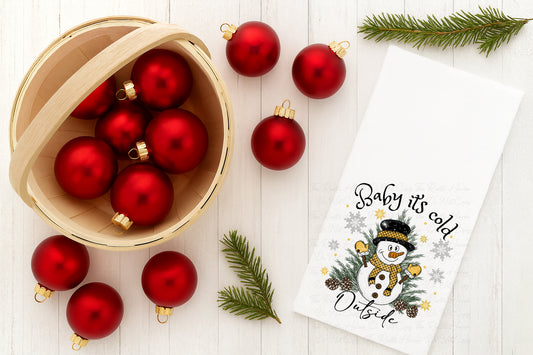 Baby It’s Cold Outside Snowman Christmas Towel | 16x24 Polyester Kitchen Towel | Winter Holiday Decor | Custom Color Options