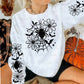 Spider Web & Daisy Long Sleeve Tee – Spooky Floral Shirt (Black or White)