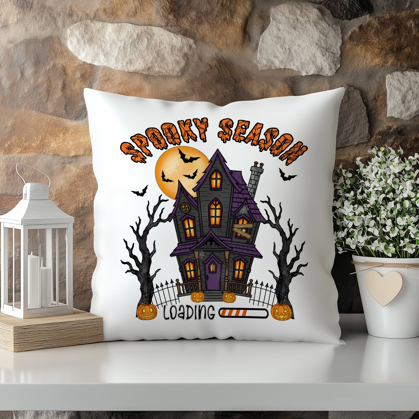 Spooky Tales & Pumpkin Trails Collection – 16x16 Linen Pillows with Inserts
