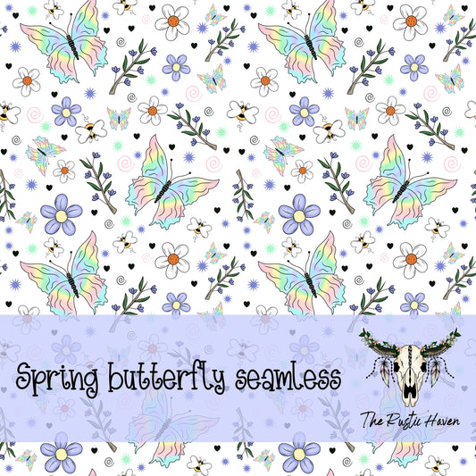 Pastel Butterfly & Wildflower Seamless Pattern PNG | Cottagecore Floral Digital Paper