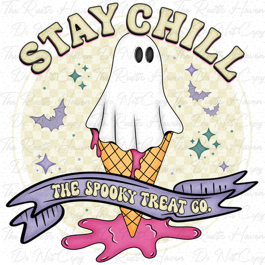 Stay Chill Ghost Ice Cream PNG | Summer Halloween Design | Spooky Cute Retro Ghost | Trick or Treat Sublimation | Pastel Goth Digital Download