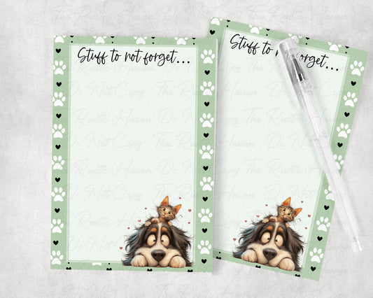 Stuff To Not Forget Cat & Dog Notepad | 4x6 Cute Animal Memo Pad | 50 Sheet Writing Pad | Puppy & Kitten Desk Notes