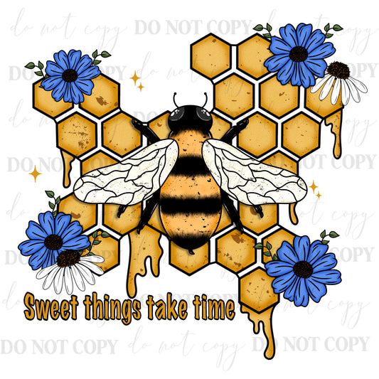Sweet Things Take Time Bee PNG | Honeycomb Floral Digital Download | Farmhouse Spring Summer  Design