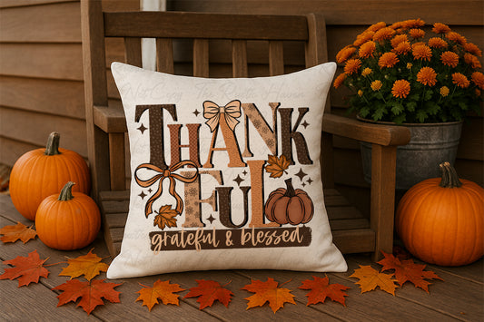 Thankful Grateful & Blessed Fall Pillow