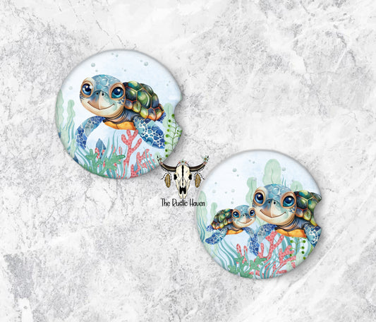 Adorable Sea Turtles Car Coasters