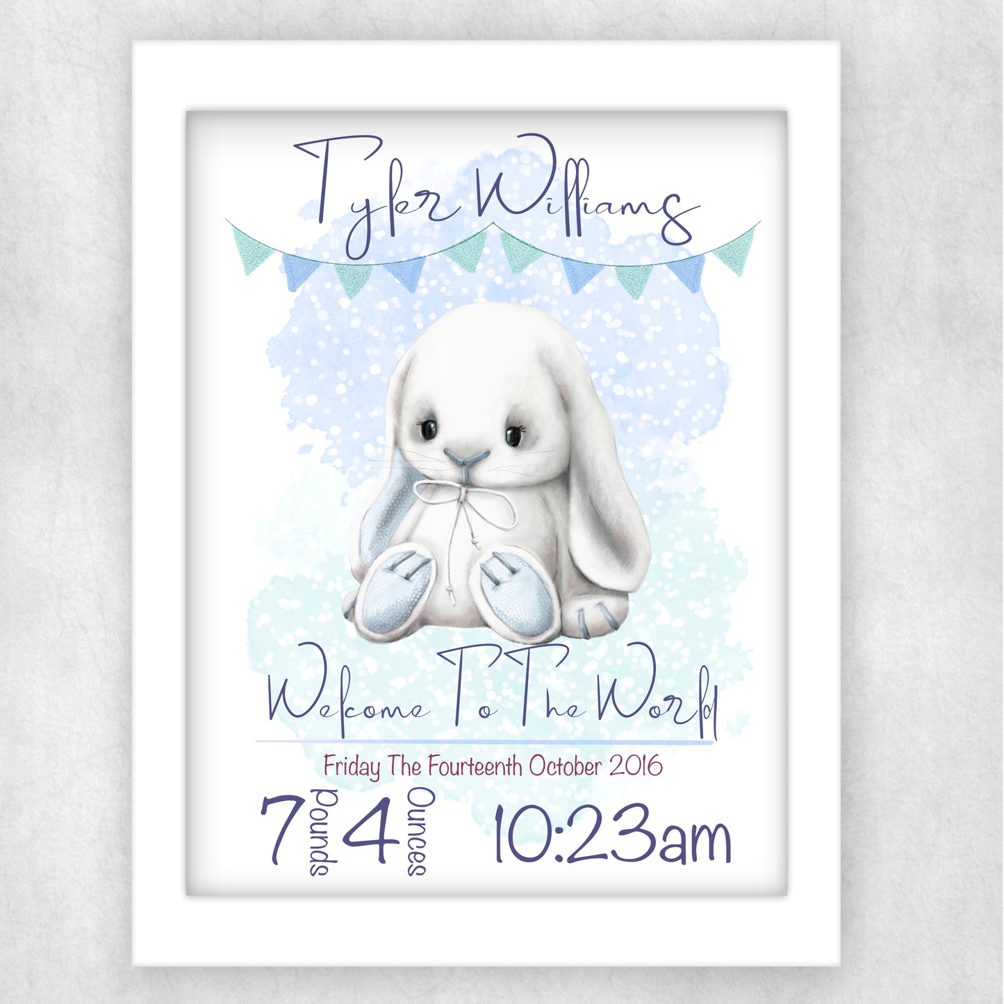 Nursery Birth Stat Cute Bunny Photo Frame