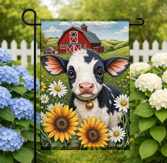 Highland Cow Garden Flag | Farmhouse Spring Flag | Double Sided 12x18 Outdoor Flag | Sunflower Cow Yard Decor | Non-See Through