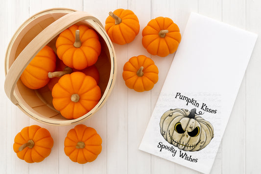 Pumpkin Kisses Spooky Wishes Halloween Hand Towel – 6 Color Options
