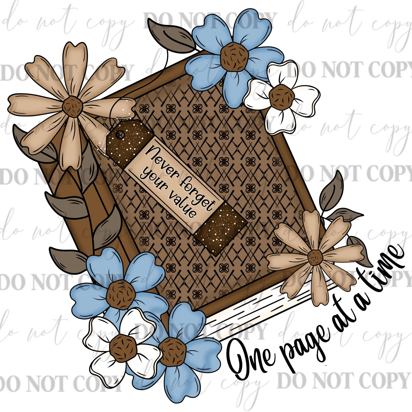 Never Forget Your Value – Floral Book Inspirational Digital PNG | One Page at a Time Quote
