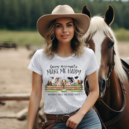 Farm animals make me happy Humans make my head hurt t-shirt