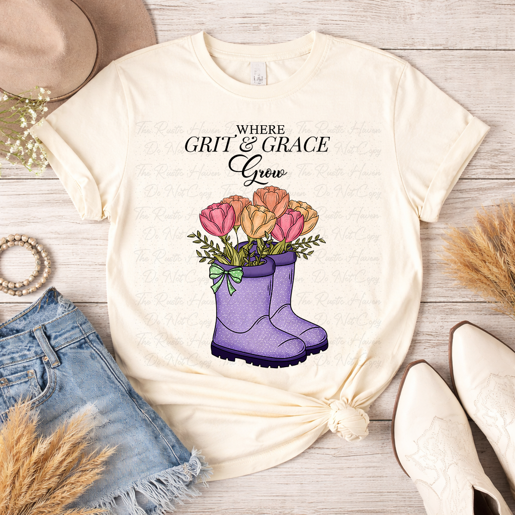 Where Grit & Grace Grow PNG | Floral Boot Design
