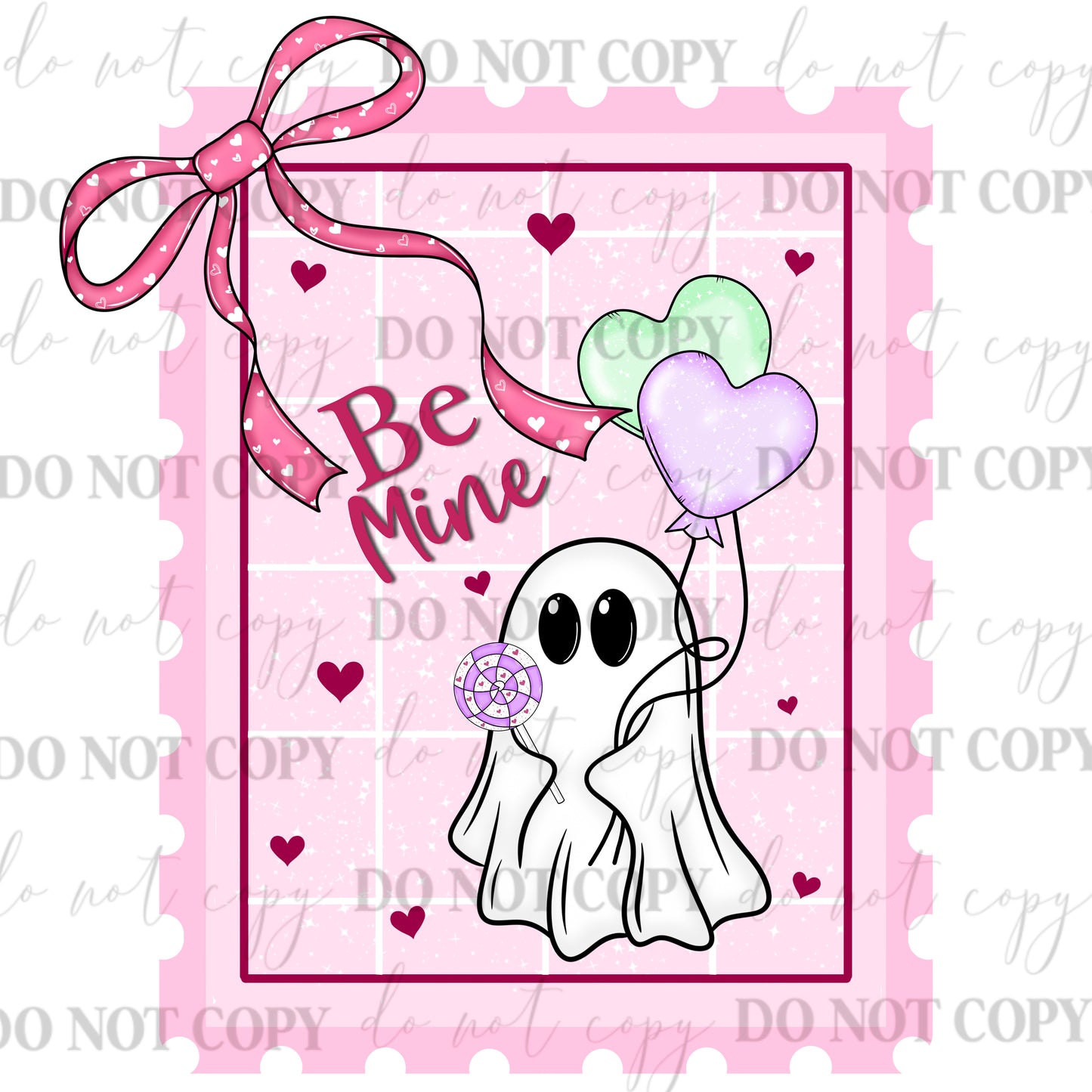 Be Mine Cute Ghost Valentine PNG | Pastel Hearts Balloon Ghost | Valentine Sublimation & Digital Download