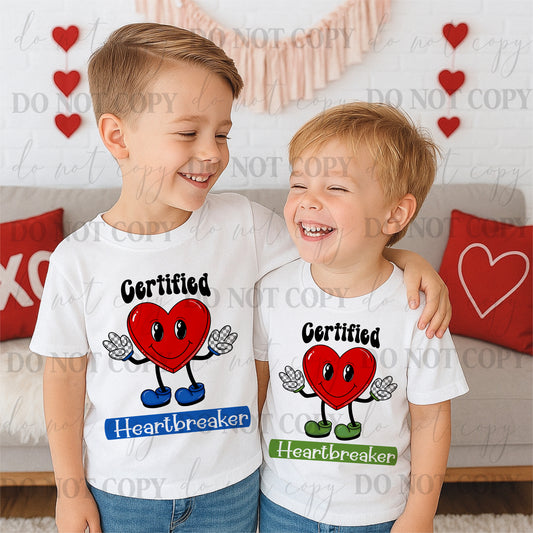 Certified Heartbreaker PNG | Kids Valentine Shirt Design | Blue & Green