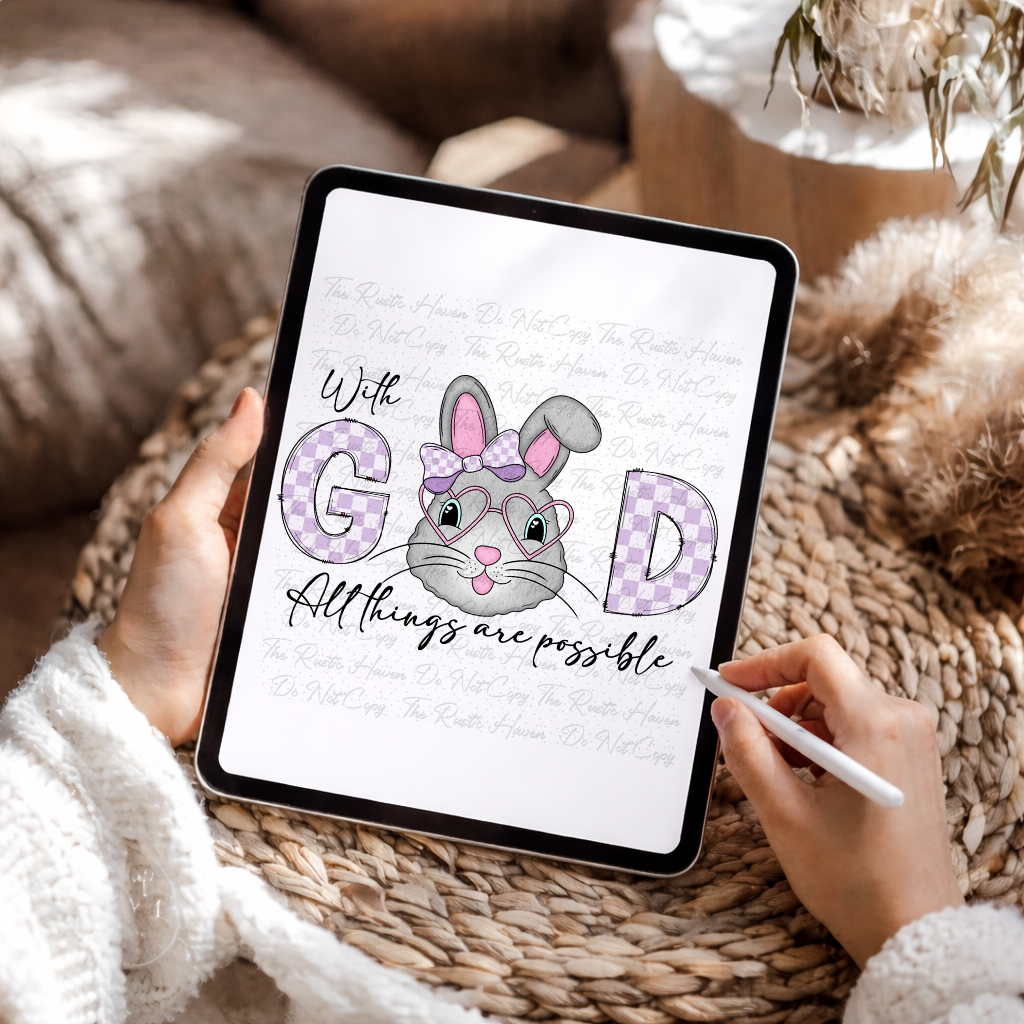 Christian Bunny PNG Bundle – With God All Things Are Possible | Boy & Girl Easter Faith Design Download