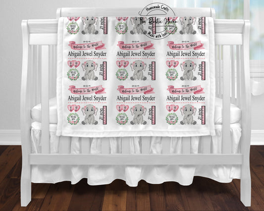 Adorable Baby Girl Elephant Stat Blanket