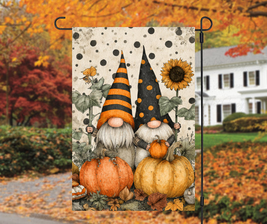 Fall Gnome Garden Flag – Double Sided Non-See-Through Yard Flag with Pumpkins & Sunflowers