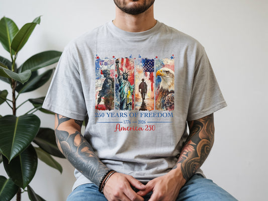 America 250 Shirt – 250 Years of Freedom 1776–2026 Patriotic T-Shirt, USA Eagle Liberty Graphic Tee, Fourth of July Apparel