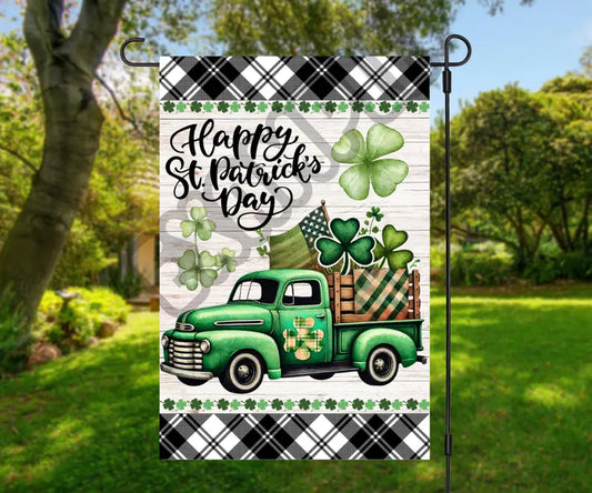 Cute St Patrick's Day Green Truck Garden flag