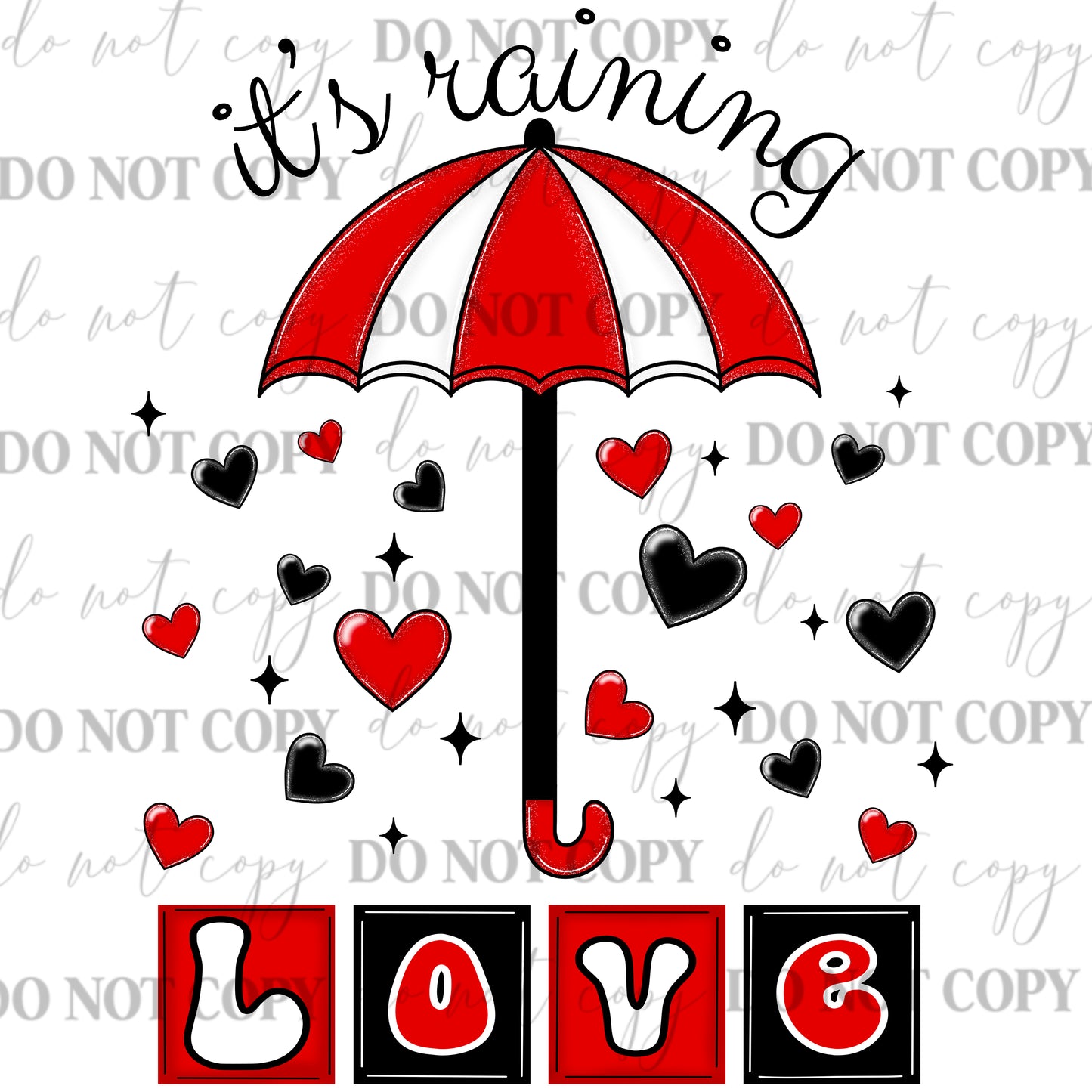 It's Raining Love Valentine’s Day PNG - Sublimation Design - Red Umbrella & Hearts Digital Download