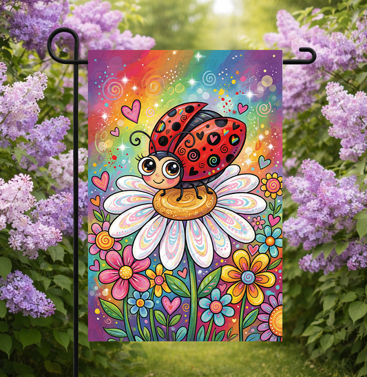 Whimsical Ladybug Garden Flag – Colorful Floral Design | Double-Sided 12x18 Outdoor Yard Decor