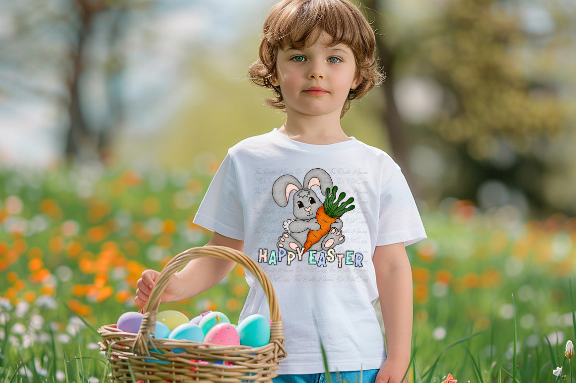 Cute Bunny with Carrot PNG – Happy Easter Design