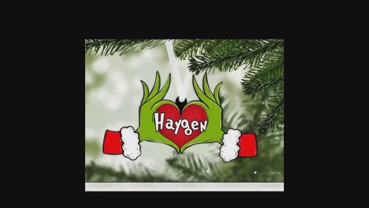 Personalized Grinch Hands Heart Ornament – Custom Name Christmas Decoration